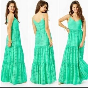 Lilly Pulitzer Melody Maxi Dress - Gustavia Green Stripe Rayon Eyelet